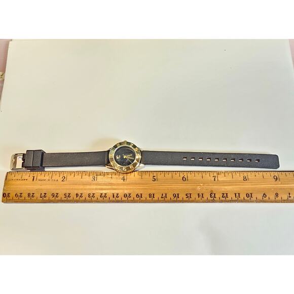 Women's Black Gold Watch Quartz Rubber Strap Analog 27mm Case, New Battery - Picture 4 of 11